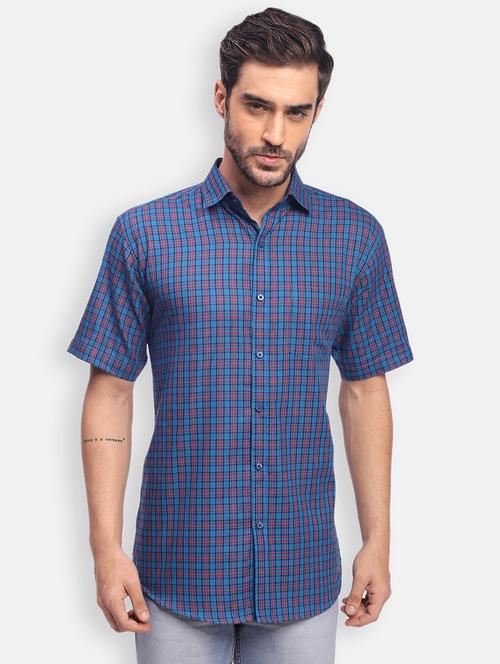blue checkered casual shirt - 18060213 - Very Small Image - 1