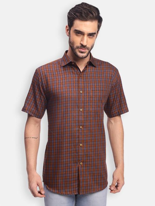brown checkered casual shirt - 18060214 - Very Small Image - 1