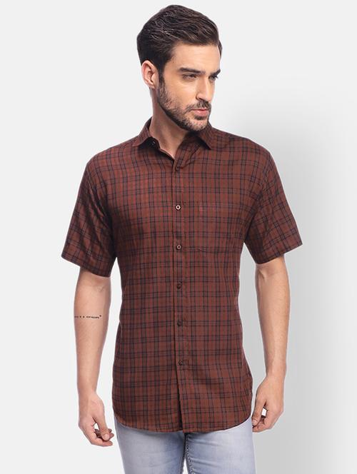 brown checkered casual shirt - 18060217 - Very Small Image - 1