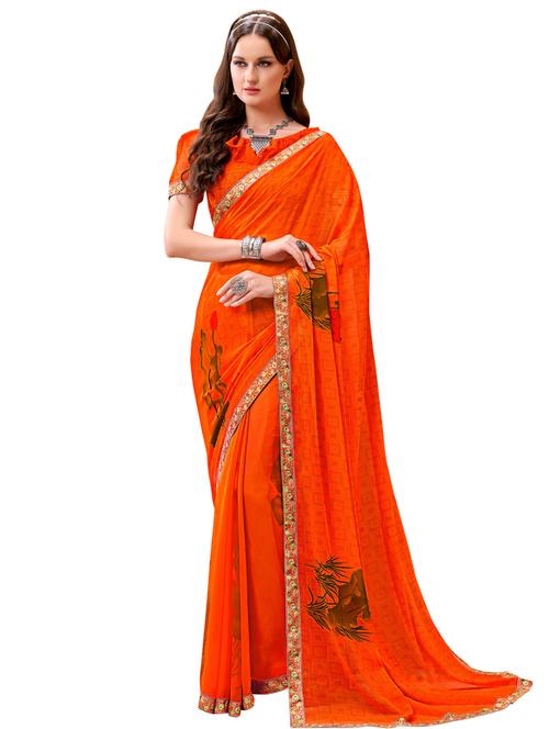 lace bordered printed saree with blouse - 18060396 - Very Small Image - 1