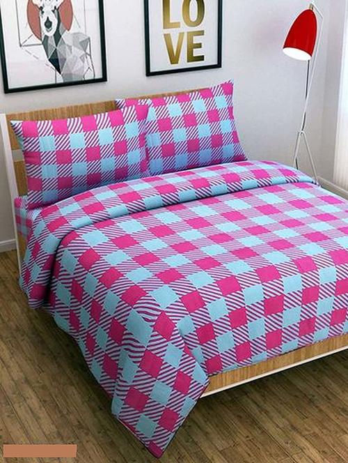 Pink Cotton Blend Bedsheet - 18061209 - Very Small Image - 1