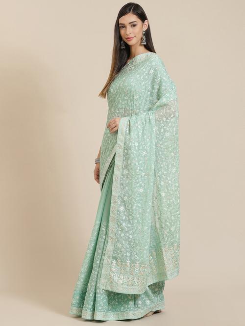 tonal embroidered saree with blouse - 18061706 - Very Small Image - 1