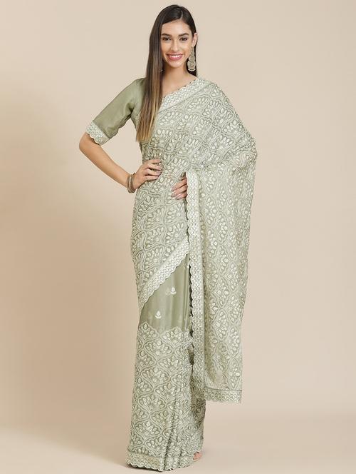 tonal embroidered saree with blouse - 18061727 - Very Small Image - 1