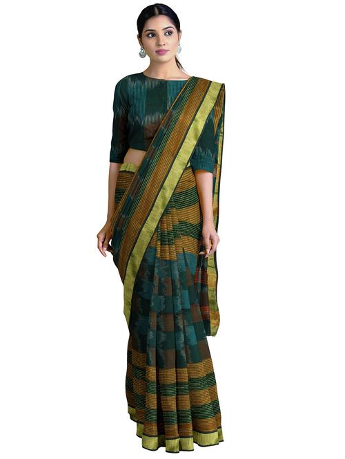 women's self design green colored saree with blouse - 18065914 - Very Small Image - 1