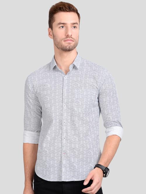 white geometric print casual shirt - 18066128 - Very Small Image - 1