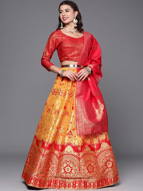 red art silk flared lehenga - 18067190 - Very Small Image - 1
