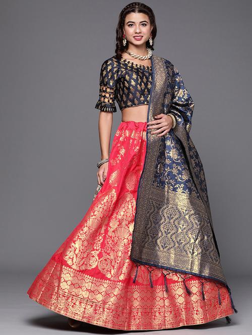 pink art silk flared lehenga - 18067191 - Very Small Image - 1