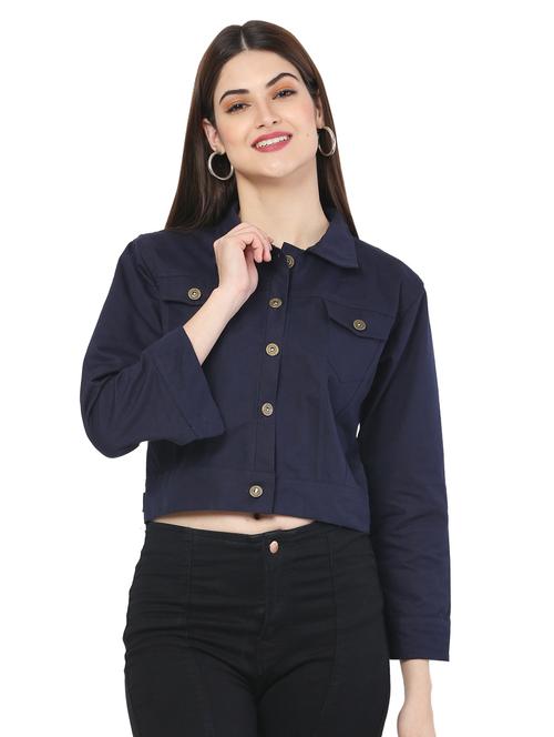 navy blue cotton blend summer jacket - 18067840 - Very Small Image - 1