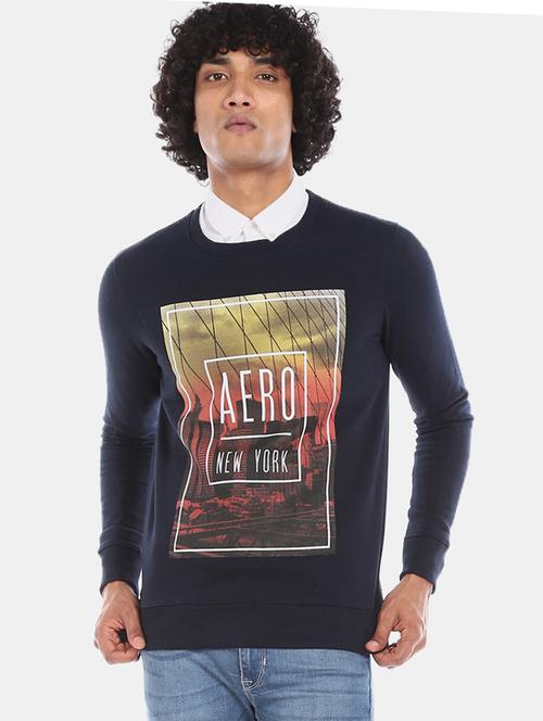 navy blue chest printed sweatshirt - 18068315 - Very Small Image - 1
