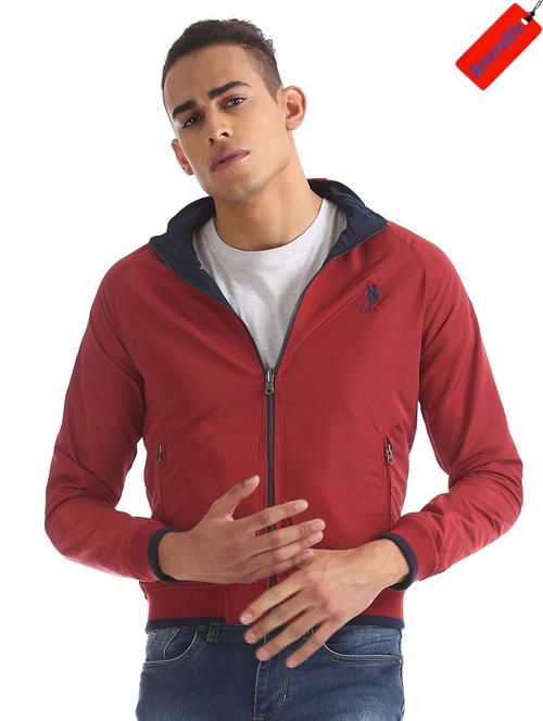red solid reversible casual jacket - 18068662 - Very Small Image - 1
