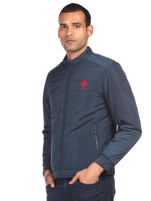 navy blue solid casual jacket - 18068670 - Very Small Image - 1