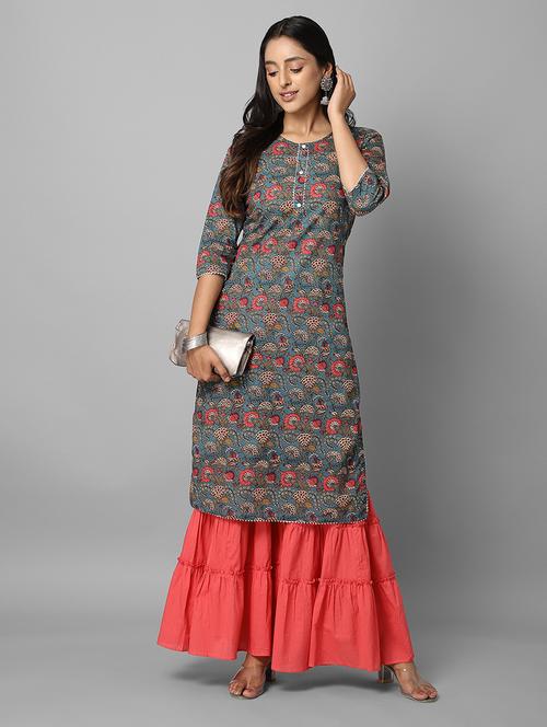 green cotton straight kurta - 18069117 - Very Small Image - 1