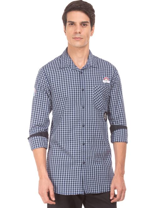 blue checkered casual shirt - 18070477 - Very Small Image - 1
