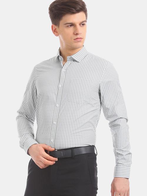 grey checkered cotton formal shirt - 18070665 - Very Small Image - 1