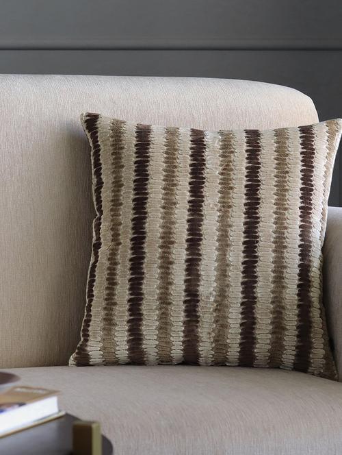 gm 16 x 16" jacquard stripe brown cushion cover - 18072728 - Very Small Image - 1