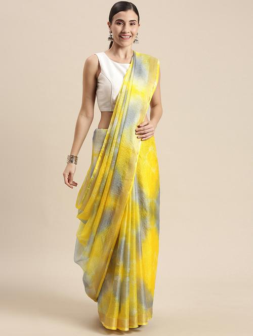 women's tie & dye yellow colored saree with blouse - 18074200 - Very Small Image - 1
