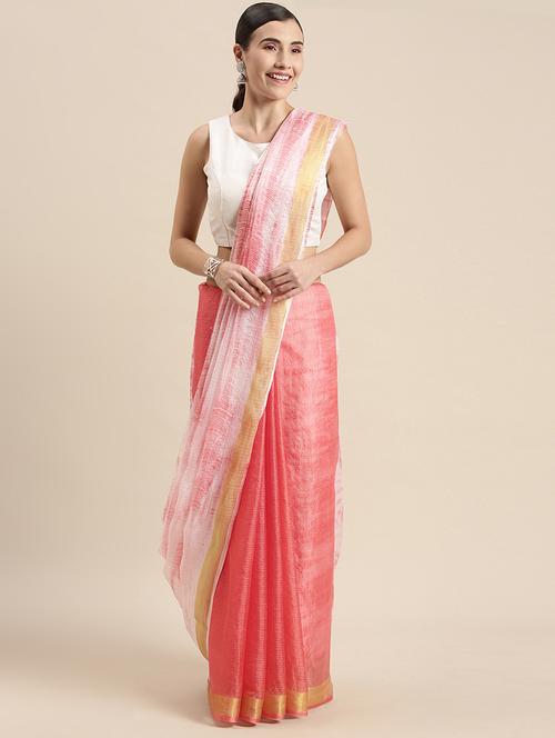 Women's Self Design Peach Colored Saree With Blouse - 18074205 - Very Small Image - 1