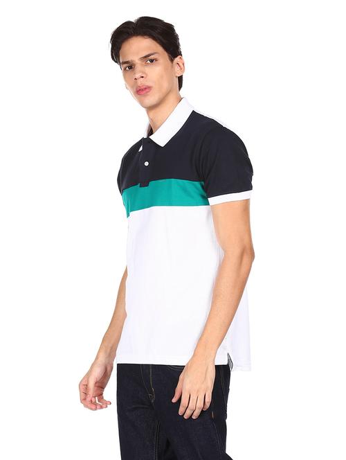 white color blocked polo t-shirt - 18074384 - Very Small Image - 1