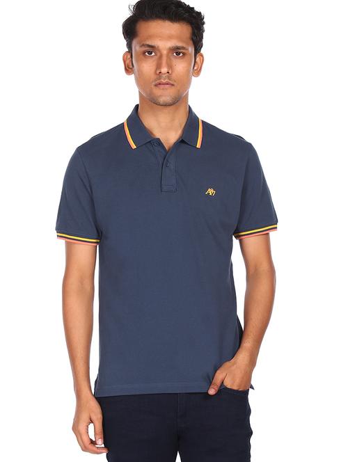 navy blue solid polo t-shirt - 18074425 - Very Small Image - 1