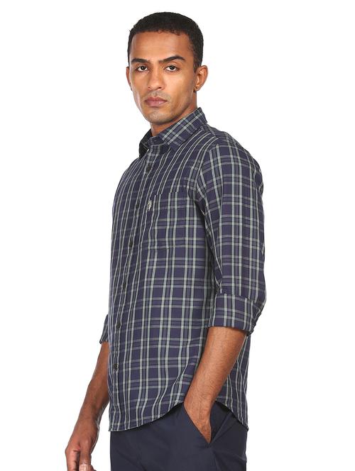 blue checked casual shirt - 18075008 - Very Small Image - 1