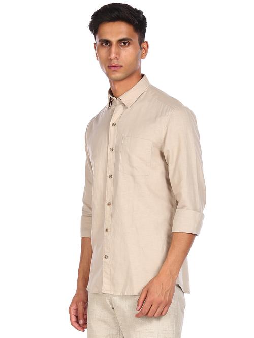 beige solid casual shirt - 18075640 - Very Small Image - 1