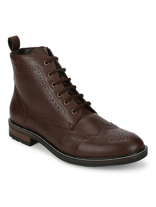 brown pu lace up boots - 18076020 - Very Small Image - 1