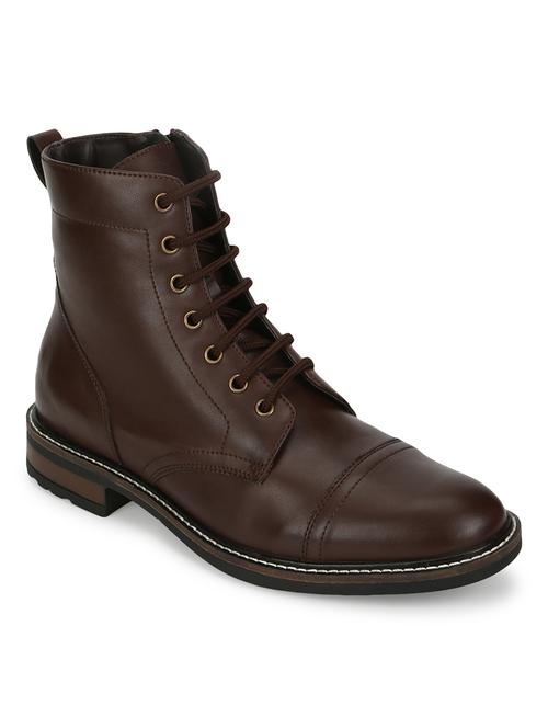 brown pu lace up boots - 18076023 - Very Small Image - 1