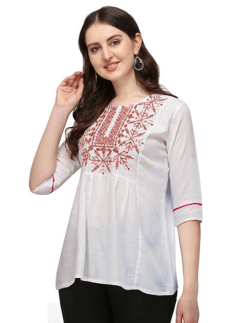 white rayon regular tunic - 18076042 - Very Small Image - 1