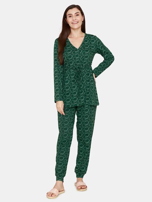 v-neck  printed nightwear pajama set - 18076457 - Very Small Image - 1