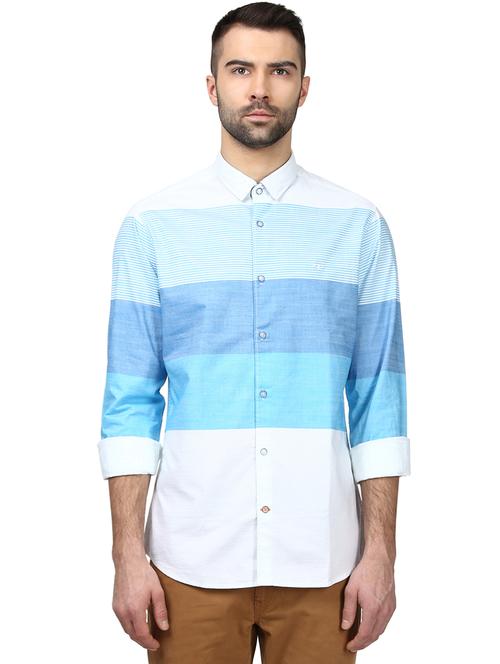 blue color blocked casual shirt - 18077733 - Very Small Image - 1