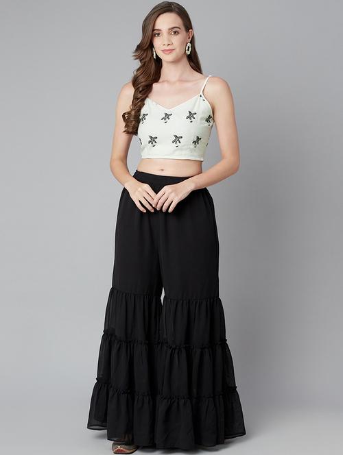 white embroidered top and sharara set  - 18079727 - Very Small Image - 1