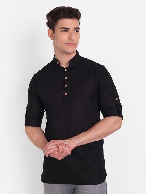 black solid kurta - 18079837 - Very Small Image - 1