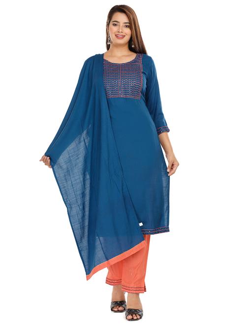 navy rayon kurta pant  set - 18080054 - Very Small Image - 1