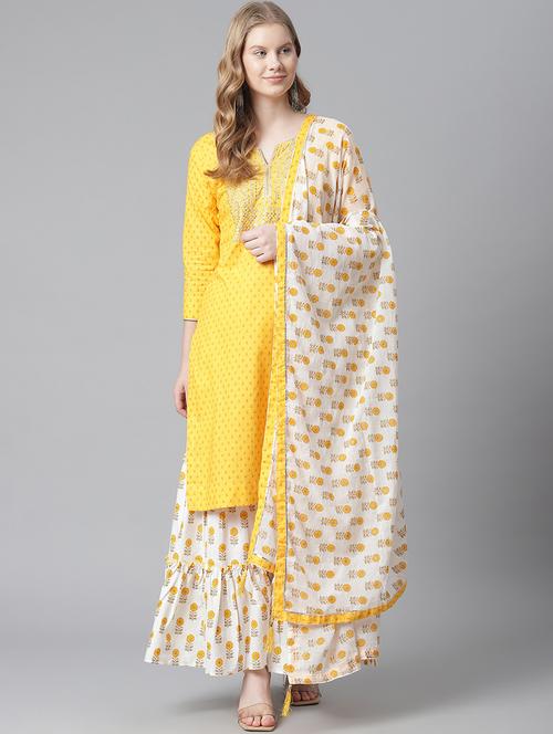 yellow cotton kurta sharara  set - 18080084 - Very Small Image - 1
