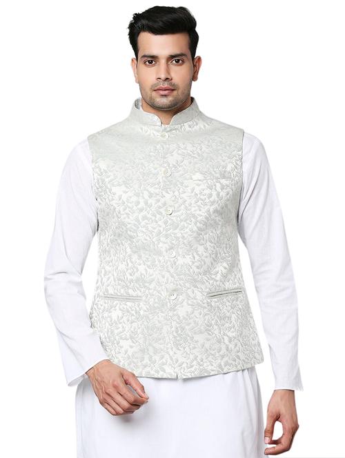 white self-design nehru jacket - 18080540 - Very Small Image - 1