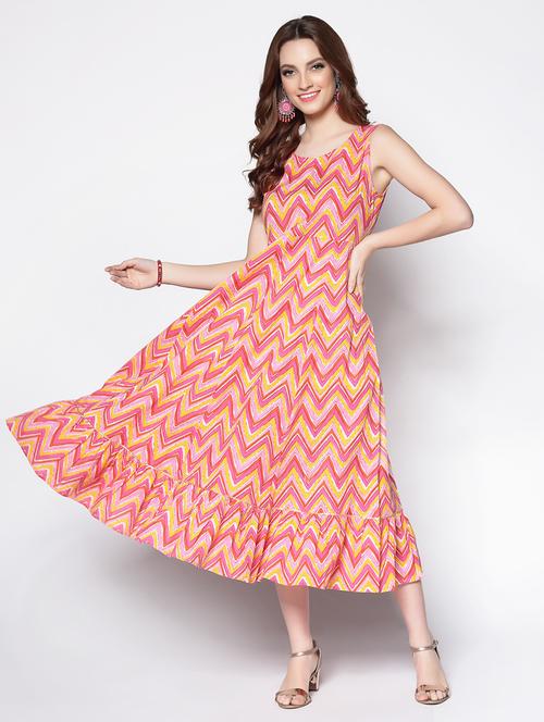 pink cotton flared ethnic dress - 18081060 - Very Small Image - 1