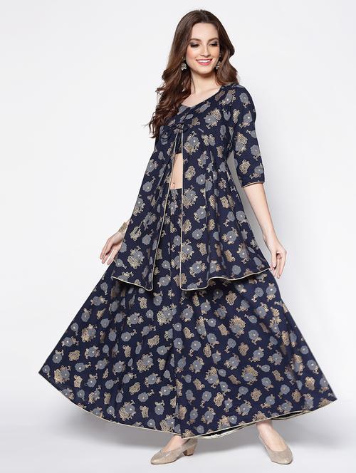 blue cotton anarkali kurta - 18081065 - Very Small Image - 1