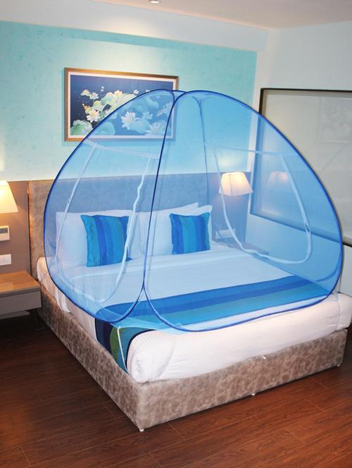 mosquito net sky blue and blue foldable double bed net king size - 18081363 - Very Small Image - 1