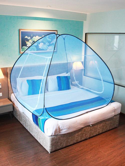 mosquito net sky blue and brown  foldable double bed net king size - 18081366 - Very Small Image - 1