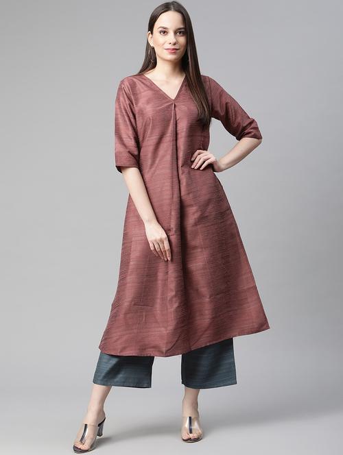 purple art silk kurta palazzo  set - 18081641 - Very Small Image - 1