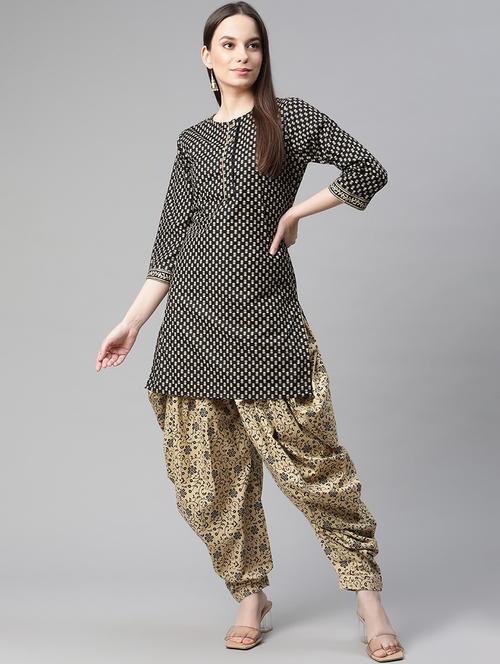 black cotton kurta salwar  set - 18081648 - Very Small Image - 1