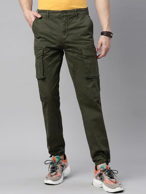 green solid flat front casual trouser - 18081675 - Very Small Image - 1
