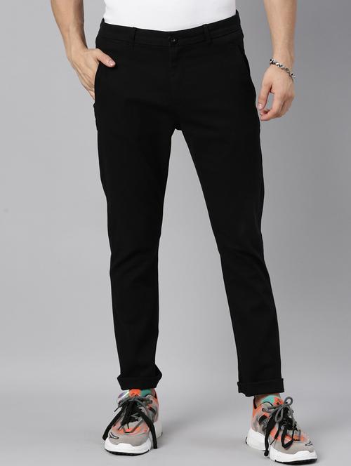 black solid flat front casual trouser - 18081684 - Very Small Image - 1
