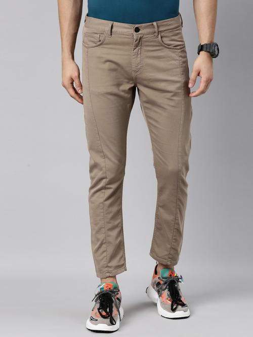 brown solid flat front casual trouser - 18081685 - Very Small Image - 1