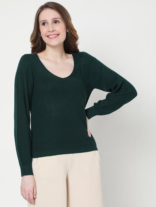 v-neck solid pullover - 18081861 - Very Small Image - 1