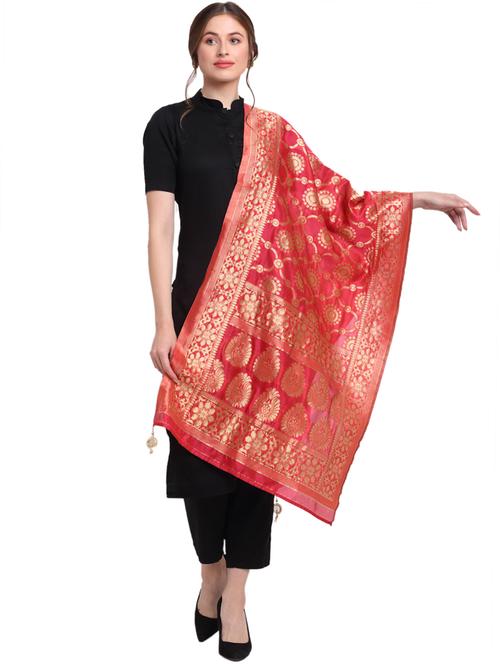red silk dupatta - 18082706 - Very Small Image - 1