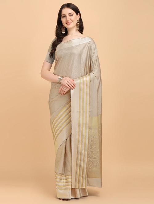cream silk kanjivaram saree with blouse - 18082832 - Very Small Image - 1