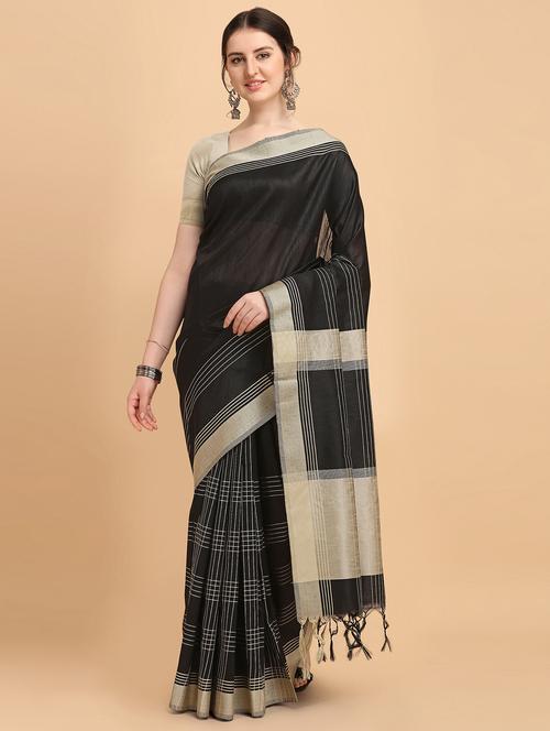 checkered handloom saree with blouse - 18082865 - Very Small Image - 1