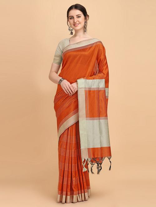 checkered handloom saree with blouse - 18082867 - Very Small Image - 1