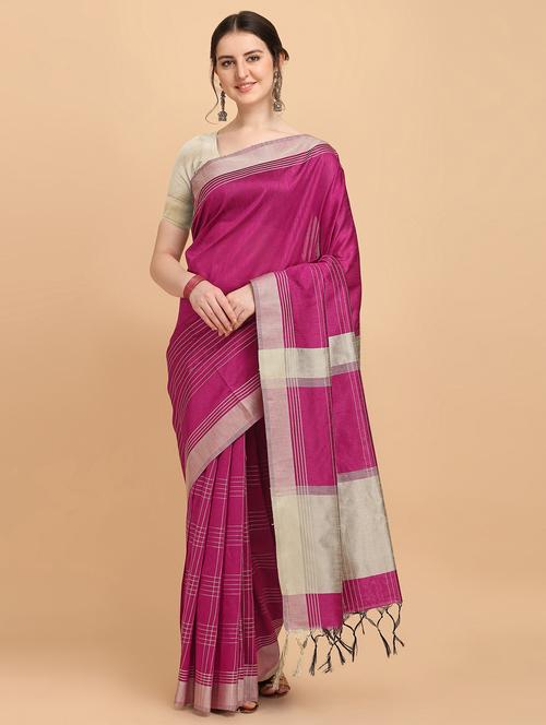 checkered handloom saree with blouse - 18082868 - Very Small Image - 1